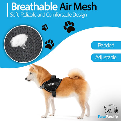 PawPawify Custom No Pull Dog Harness with Name and Phone Number, Heavy Duty Personalized Pet Vest to Prevent Tugging, Pulling, or Choking, Training and Walking (New Black, S (10-19LBS))