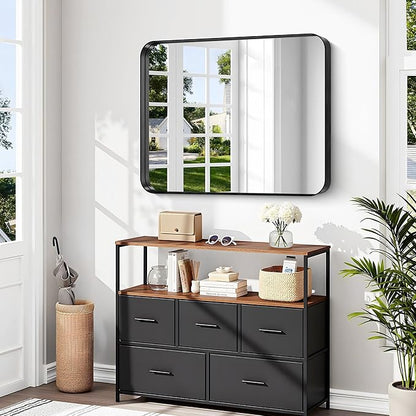 CIRCUMI Black Bathroom Mirror, Rounded Corner, Tempered Glass, Mirror