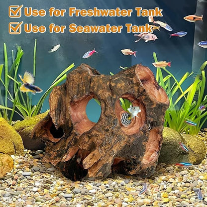 PINVNBY Betta Fish Cave Natural Wood Betta Fish Hideout for Aquarium Fish Tank Decorations Hideout Betta Fish Accessories Habitat Shelter for Crayfish Shrimp and Other Aquatic Pets