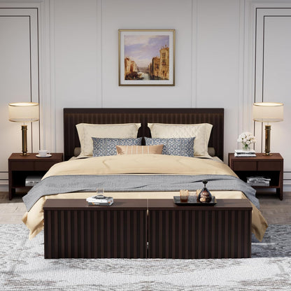 UEV Storage Bench Set of 2, 39.4" Wood Storage Trunk with 2 Safety Hinges, Sturdy Storage Chest, Fluted Wood Leg, Walnut