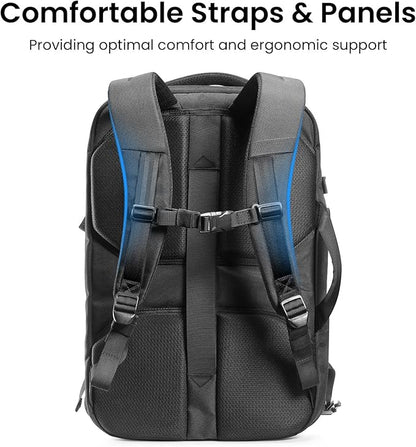 tomtoc Travel Backpack 40L, TSA Friendly Flight Approved Carry-on Luggage Hand Water-resistant Lightweight Business Rucksack, Durable Large Weekender Bag Daypack Fits 17.3 Inch Laptop, PFAS Free