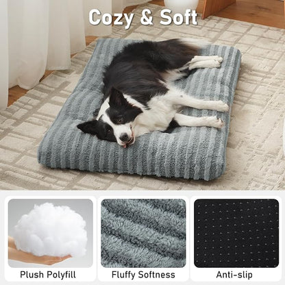 FURTIME Washable XL Dog Bed for Extra Large Dogs, Deluxe Dog Crate Beds | Comfy Fluffy Kennel Pad Anti-Slip Pet Sleeping Mat, Machine Washable Dogs Pillow, 44"x32"x4", Gray