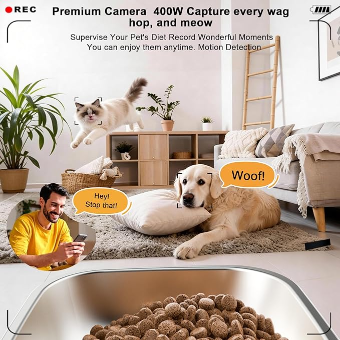 Automatic Cat Feeder,2.4G WiFi Automatic Dog Food Dispenser，Auto Dog Feeder with APP Control,5L Timed Auto Cats Food Dispenser w 2-Way Audio for Multiple Pet