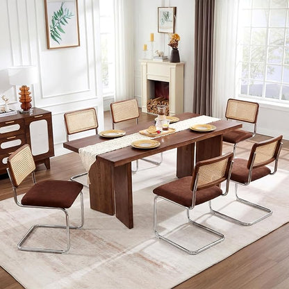 Zesthouse Rattan Dining Chairs Set of 2, Mid Century Modern Dining Room Chairs with Natural Cane Mesh & Chrome Base, Brown Cesca Chair for Kitchen, Breuer Design Inspired, Upholstered Chenille Fabric