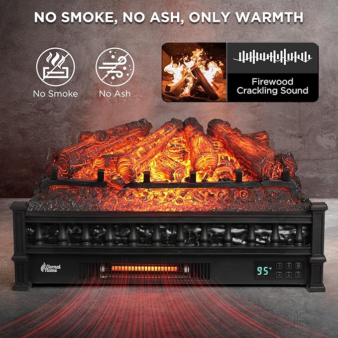 TURBRO Eternal Flame 26 in. WiFi Infrared Quartz Electric Fireplace Log Heater