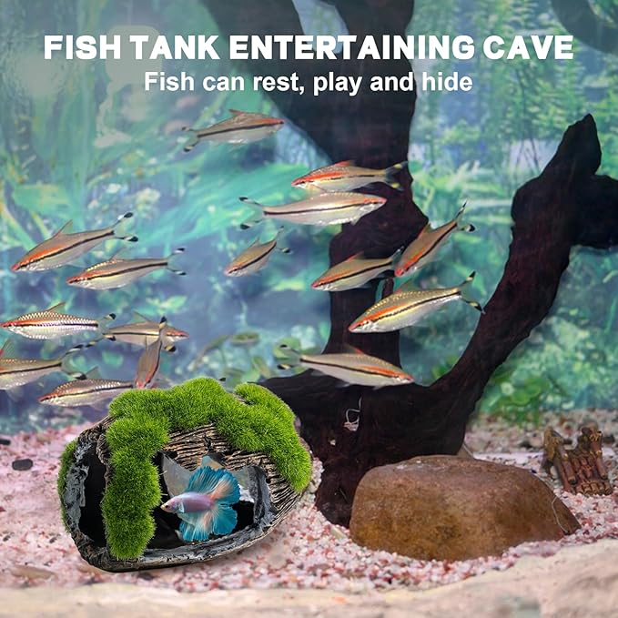 Rislobx Betta Fish Broken Barrel Decor Tank Accessories, Resin Fish Cave Aquarium Hide Tank Decoration (Small)