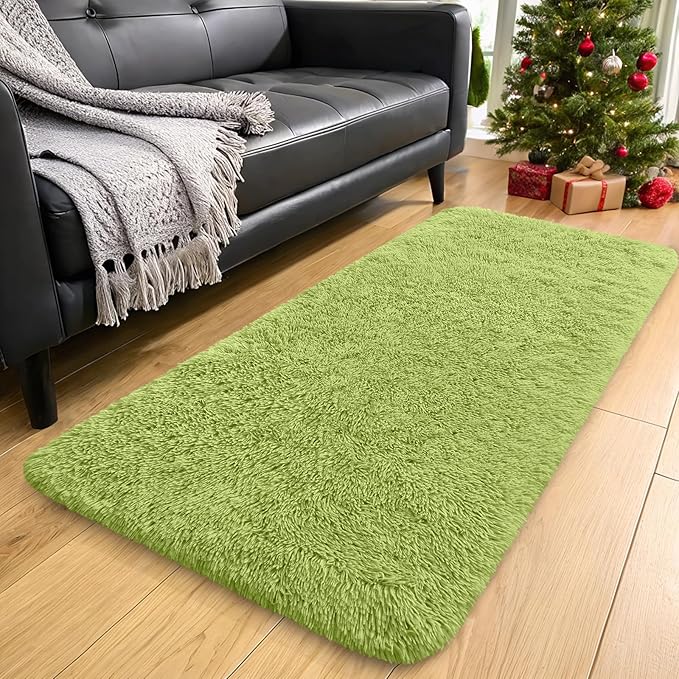 OLANLY 2x4 Machine Washable Runner Rugs for Hallway, Soft Fluffy Shaggy Bedside Rugs for Bedroom, Living Room, Indoor Floor Carpet for Kids Girls Boy, Nursery Rooms, Home Decor Aesthetic, Grass Green
