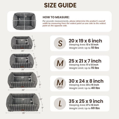 Washable Dog Bed Small Medium Size Dog, Rectangle Orthopedic Pet Bed for Car and Indoor,Fluffy Memory Foam Dog Beds with Anti-Slip Bottom,Grey(25x21x7inchs)