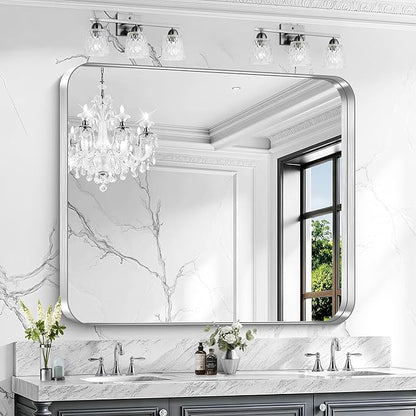 CIRCUMI Silver Bathroom Mirror, Rounded Corner, Tempered Glass, Large Mirror