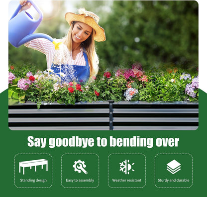 Land Guard Galvanized Raised Garden Bed with Legs, 96×24×32in Raised Garden Beds Outdoor with Drainage Holes, Planter Boxes Outdoor for Backyard, Patio, Balcony, 800lb Capacity, Gray