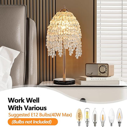 Vintage Style Floor Standing Lamp, Waterfall Design with Grape-Shaped Tall Gold Pole Light, Modern Dimmable Crystals Standing Lamps (Table Lamp-Gold+Iron-7)