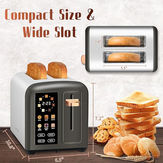 SEEDEEM Toaster 2 Slice with Touch Screen, Faster Heating Speed, 7 Shade Setting