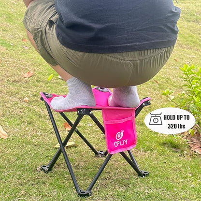 Opliy Camping Stool Upgrade Foot Stool for Camping Fishing Hiking Gardening and Beach, Camping Seat with Carry Bag (Rose Red)