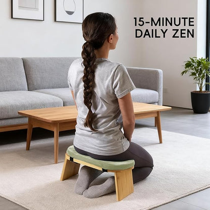 Natural Beech Wood Yoga Bench, Ergonomic Design for Kneeling, Meditation, Pilates, FSC Certified (Green)