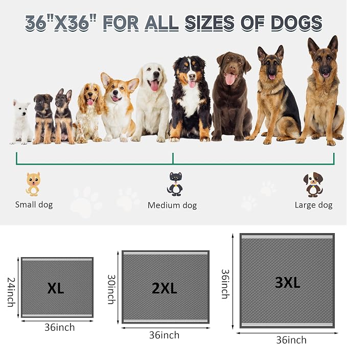 36"x36" Activated Charcoal Pee Pads for Dogs , 200 Count, Extra Large, Super Absorbent, Leakproof and Odor Resistant, Disposable Puppy Pads, Pet Training Pads, Potty Pads