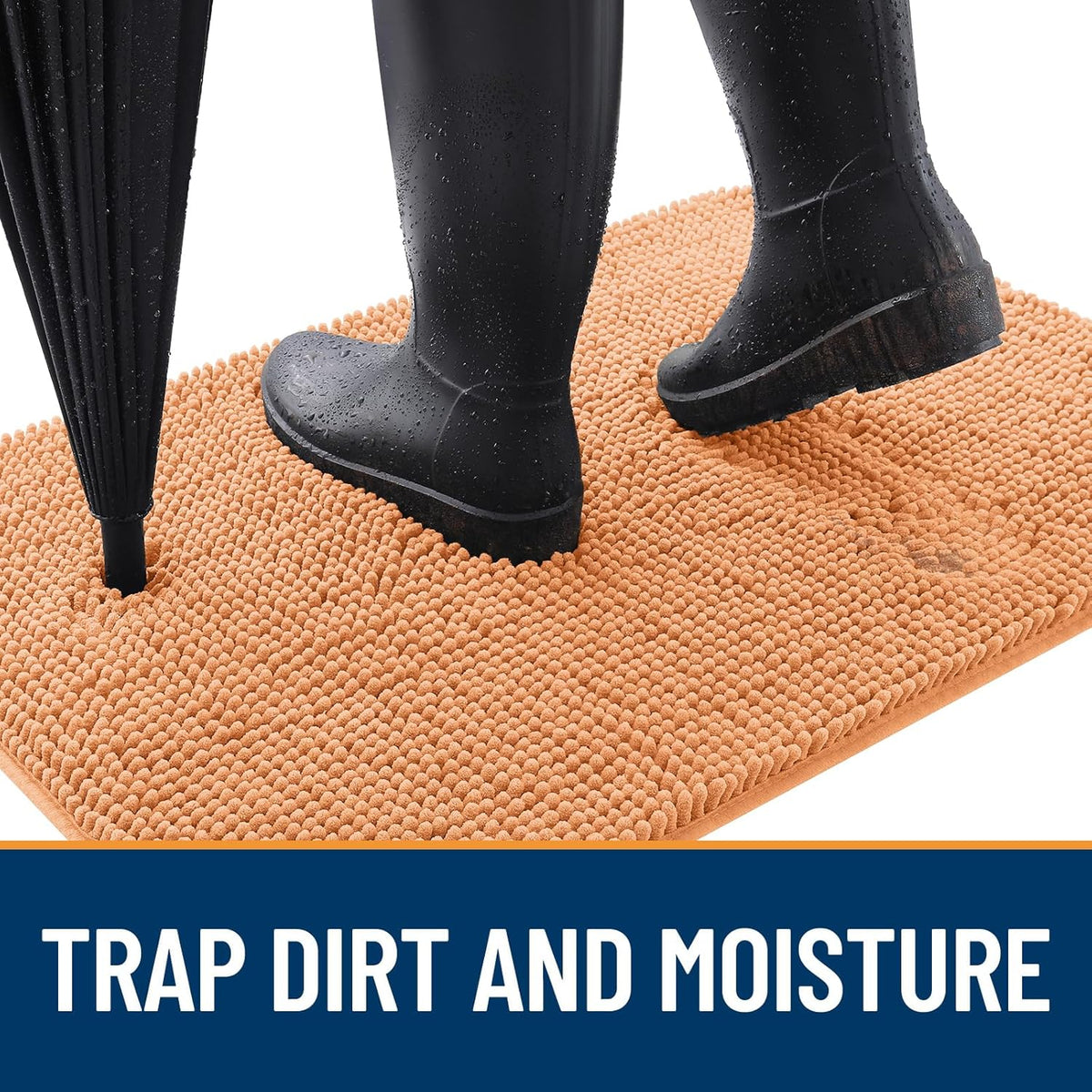 OLANLY Dog Door Mat for Muddy Paws 44x32, Absorbs Moisture and Dirt, Absorbent Non-Slip Washable Doormat, Quick Dry Chenille Mud Mat for Dogs, Entry Indoor Entryway Carpet for Inside Floor, Orange