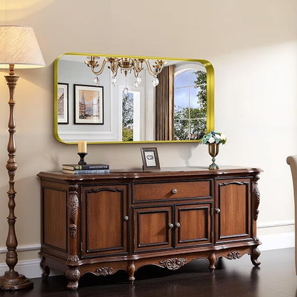 CIRCUMI Gold Bathroom Mirror, Rounded Corner, Tempered Glass, Large Mirror