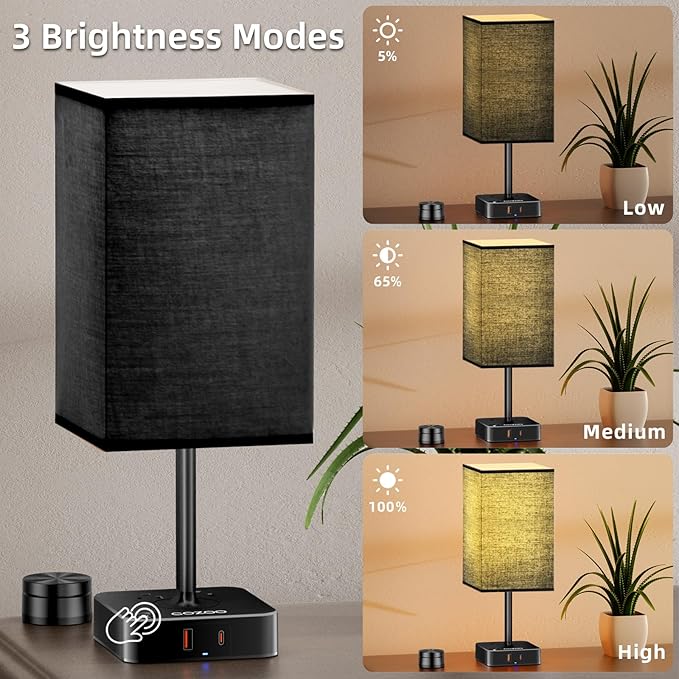 Table Lamp with Remote Operation Control for Bedroom,Dimmable Bedside Table Desk Light with USB C+A Charging Ports 2 AC Outlets,Nightstand Lamp White Shade Lamp for Living Room,Dorm,Home Office,Decor