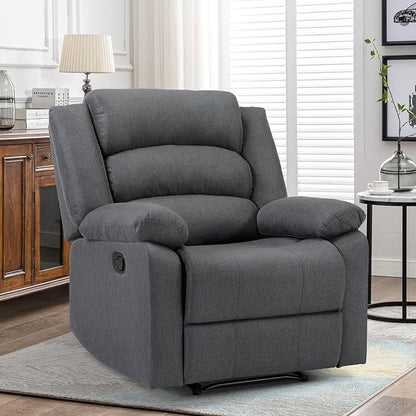 ANJ Fabric Recliner Chair with Overstuffed Arms and Back, Comfy Grey Manual Recliner for Adults, Living Room Single Sofa