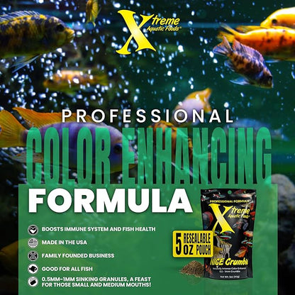 Xtreme Nice Crumbles - Color Enhancer for Small to Medium Fish - Max Protein Formula, Resealable Pouch, Ideal Supplementary Fish Food - USA Farm Grown (5oz)