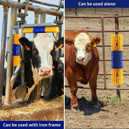 Livestock Scratch Brush With Spring Iron Holder，Animal Back Scratching Brush Including 4pcs goat brushes, 4 stands and accessories For Cow,Cattle,Sheep, Horses,Pigs，Massage Grooming Tool（Yellow）
