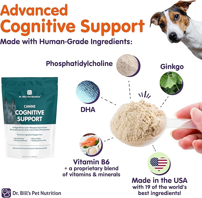Dr. Bill’s Canine Cognitive Support | Memory Support Supplement Multivitamin for Dogs | Contains Gingko Biloba, L-Carnosine, Vitamin B-12, L-Glutamine, L-Tyrosine, and DHA for Adult and Senior Dog