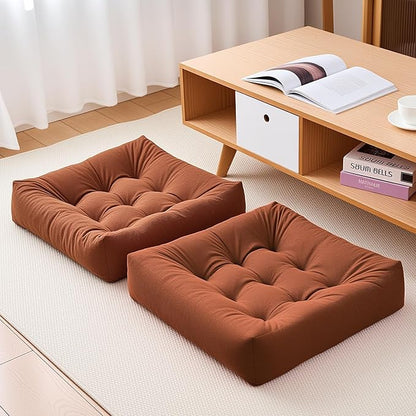 Tikuns 4Pcs Floor Pillows for Adults, 22x22 Inch Meditation Cushions, Large Square Sitting Cushion Living Room Memory Foam Pillow for Sitting (4, Brown, 22x22x4 Inch)