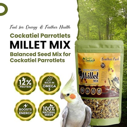 Danodia's Zoolulu Cockatiel & Parrotlet Millet Mix (950g/2 lbs) | Bird Food Blend for Cockatiels, Budgerigars, Parrotlets & Lovebirds | Daily Healthy Nutrition