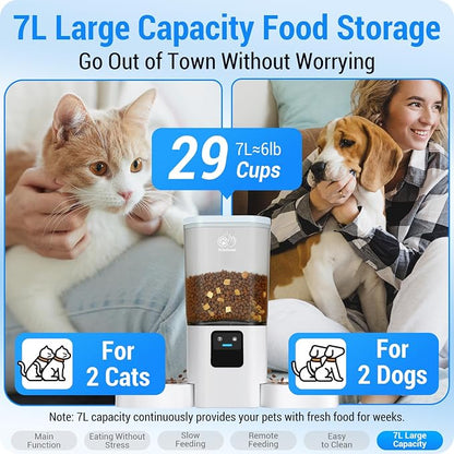 Frienhund Automatic Cat Feeders 2 Cat with Slow Feed: 7L Dual Automatic Dog Feeder with 5G WiFi, Double Auto cat Food Dispenser for Multiple Pets, Detachable for Easy Clean - 29 Cup (ACF190W-B)