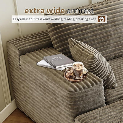 168.5" Modular Sectional Sofa, Oversized U-Shaped Minimalist Couches with 1 Middle Seat and 2 Ottomans Chaise, Modern Deep Seat Convertible Sleeper Sofa, Cloud Plush Corduroy Fabric,7 Seater, Camel