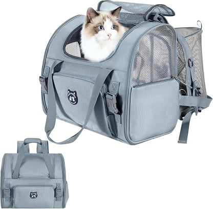 Expandable Cat Carrier Backpack for Large Cats - Airline Approved Pet Carrier Backpack for Small Dogs, Hiking & Travel, Waterproof with Breathable Mesh, 14lbs Capacity (Light Grey, Standard)