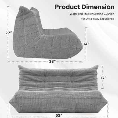 HABUTWAY Bean Bag Chairs Fireside Lazy Floor Sofa, Soft Teddy Fleece 2 Seater Sofa with High-Resilience Foam Filling，Beanbag for Living Room, Bedroom, Office (Light Gray Teddy)