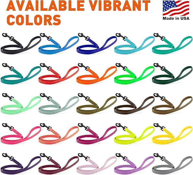 Dogline Biothane Waterproof Dog Leash Strong Coated Nylon Webbing with Black Hardware Odor-Proof Easy to Clean High Performance for Small or Large Dogs Made in USA 4 or 6 ft Lead, Lemon Yellow