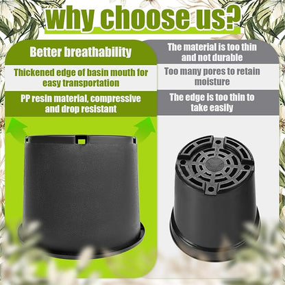 7 Gallon Nursery Pots Plastic Container Injection Molded Pot for Plants Flexible with Drainage Holes Suitable for Plants Soil Growers or Hydroponics Black 10 Pcs