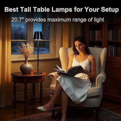 2-Pack Cordless Metal Table Lamp, 3 Adjustable Heights, 5400mAh Rechargeable Battery, 3 Colors Touch Dimming, Waterproof Portable Wireless Desk Lamp for Restaurant, Bedroom, Outdoor Patio