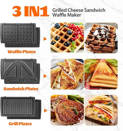 Aigostar Sandwich Maker Panini Press Grill, 3 in 1 Waffle Maker