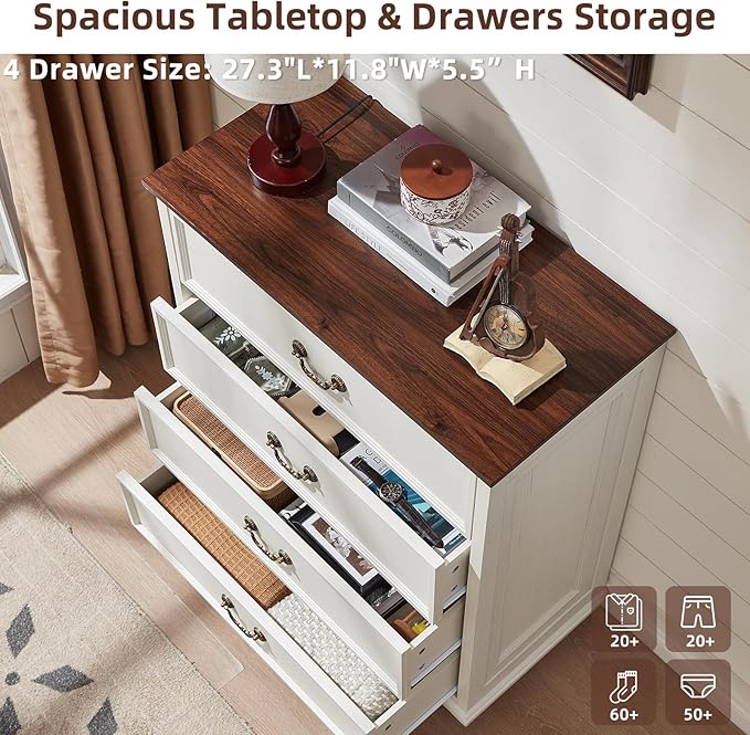 24" Wide Farmhouse Nightstand with Charging Station Set of 2,54" 7 Drawers Dresser, 37" Tall Rustic Chests of Drawers, Farmhouse Furniture Series for Bedroom,White