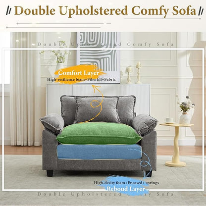 URRED Modular Sectional Sofa Comfy Cloud Couch, Modern Chenille Sofa Sleeper Deep Seat Couches with Ottoman/Pillows for Living Room (Gray, 53'')