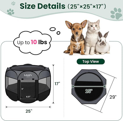 Love's cabin Pet Puppy Dog Playpen, Small Dog Tent Crates Cage Indoor/Outdoor, Portable Playpen for Cat, Foldable Pop Up Dog Kennel Playpen with Carring Case, Removable Zipper Top, Dark Grey
