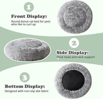 JOLLYVOGUE Dog & Cat Bed, Calming Anti-Anxiety Pet Bed for Small Dogs, Fluffy Donut Cushion for Small and Medium Pets (20")