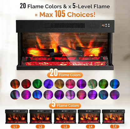 ROVSUN 1400W 3-Sided Glass Electric Fireplace Insert w/Remote Control, CSA