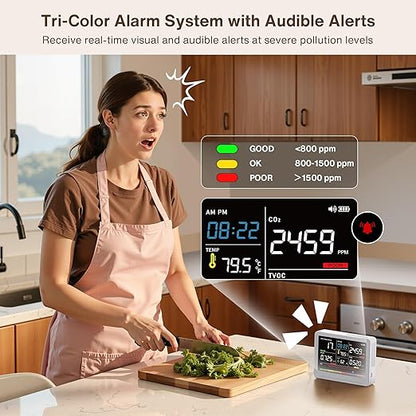 Upgrade 16 in 1 Air Quality Monitor Indoor 15h Battery & 5.5" Display 9 AQI+7