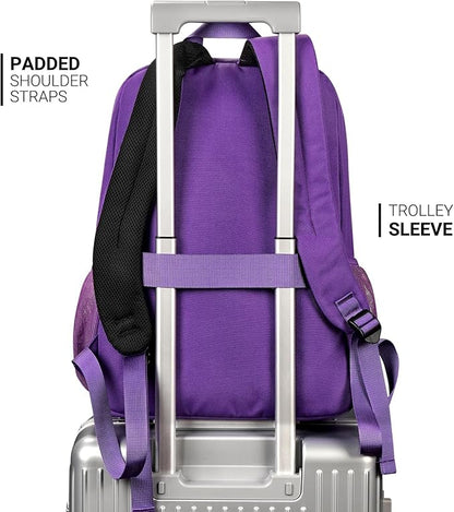 ZORFIN 26L Backpack for College, and Travel: Water Resistant Bookbag - Purple