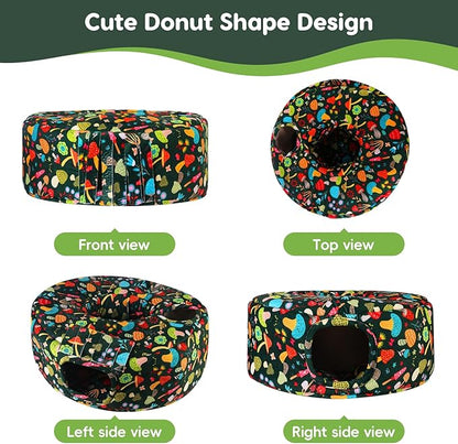 Guinea Pig Hideout & Tunnels Cozy House with Door Curtain Soft Bed for Small Pets/Hamsters/Sugar Gliders/Chinchillas - Blackish Green Mushroom