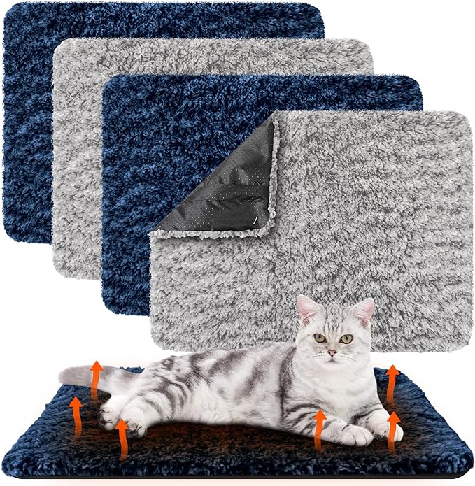 4 Pack Self Warming Cat Pads Self Heating Cat Mat Washable Homeless Dogs Thermal Pads Kennel Pad Reflects Body Heat Warm Crate Bed Mat for Indoor Outdoor Pet