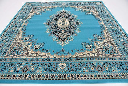 Unique Loom Reza Collection Traditional Persian Style Area Rug, 8' 0" x 8' 0", Turquoise/Ivory
