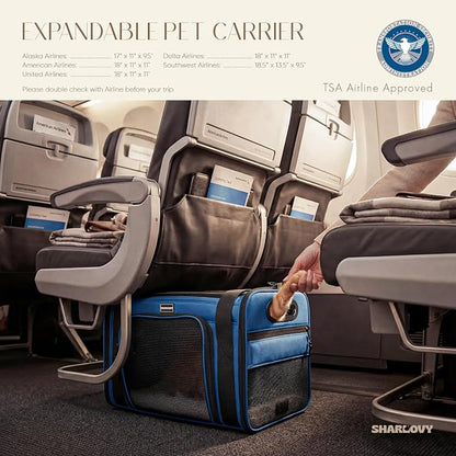 Top-Side Expandable Pet Carrier, Treat Window,17x11x9.5 Airline Approved | for Alaska Hawaiian, Soft-Sided Cat Carrier, Anti-Scratch Mesh, Lockable Zippers,Dog Carrier for Kitten,Rabbit,Puppy, Blue