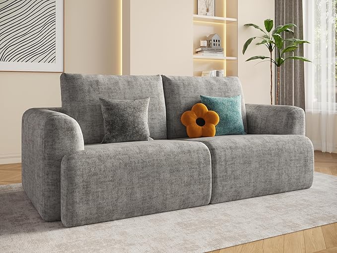 EASE MOOSE Boneless Couch for Living Room, Sectional Cloud Sofa, Modular Cloud Couch Loveseat, 2-Seater Deep Seat Sofas with Pillow for Bedroom, Apartment, No Assembly Required, Chenille (Light Grey)