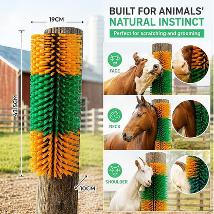 Livestock Scratching Brush 1-Pack — Cattle Horse Goat Pig Sheep Grooming Post, High-Visibility Animal Scratcher, Stress Relief Goat Toys for Summer Itch & Shedding