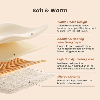Heated Blanket Electric Blanket Queen Waffle, 84x90 Inches Sherpa Fleece Fast
